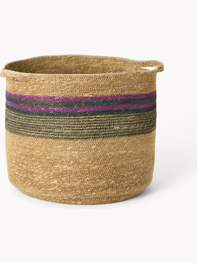 Cesto con manici intrecciato e dipinto a mano