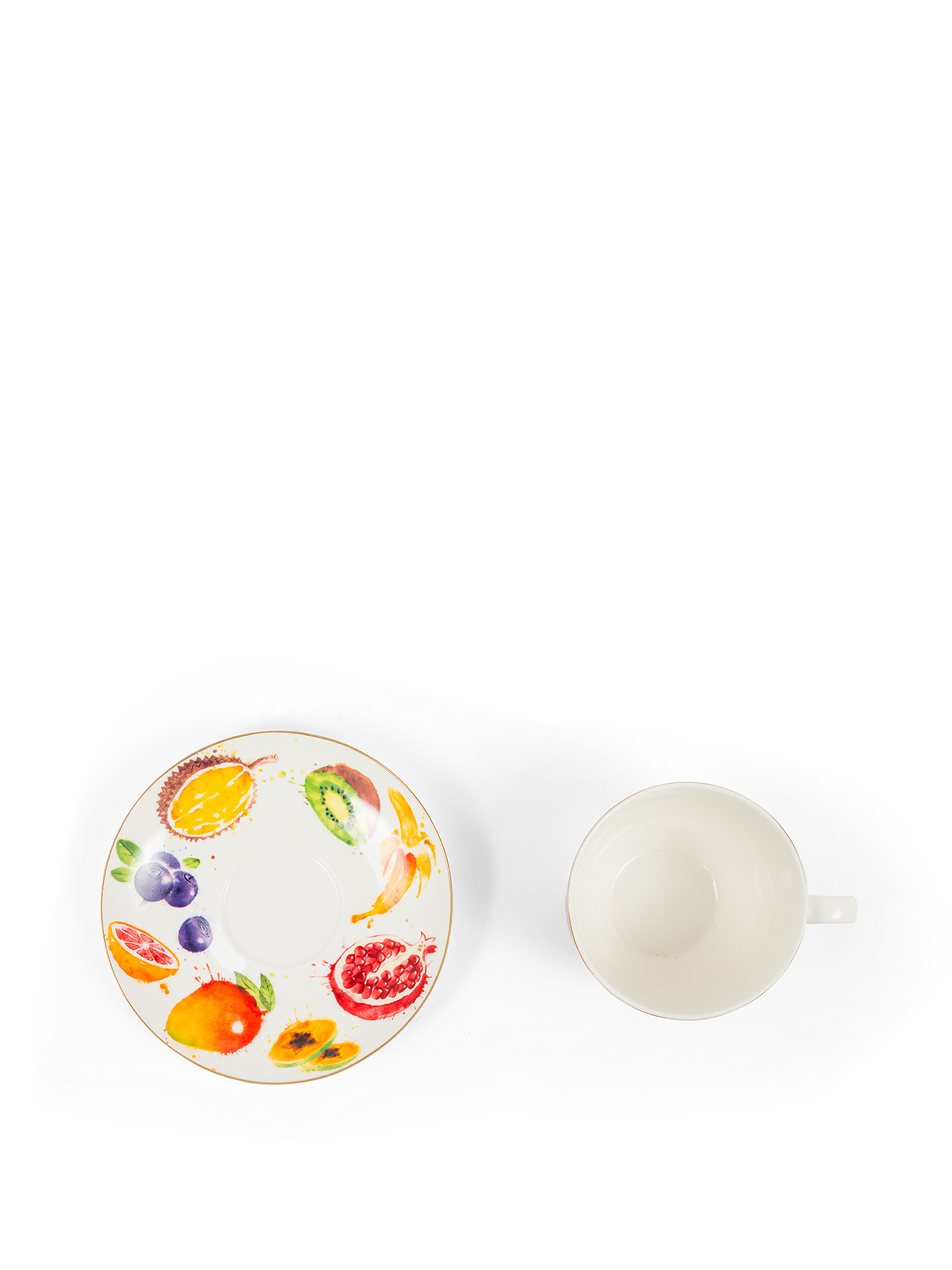 New bone china tea cup with fruit motif, White, large image number 1