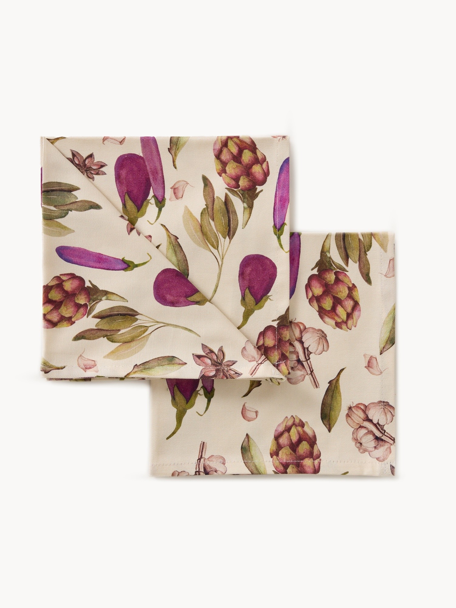 Set of 2 cotton panama napkins with plant-print design, Multicolor, large image number 0
