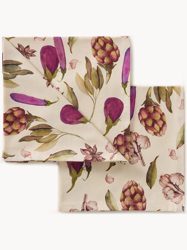 Set of 2 cotton panama napkins with plant-print design