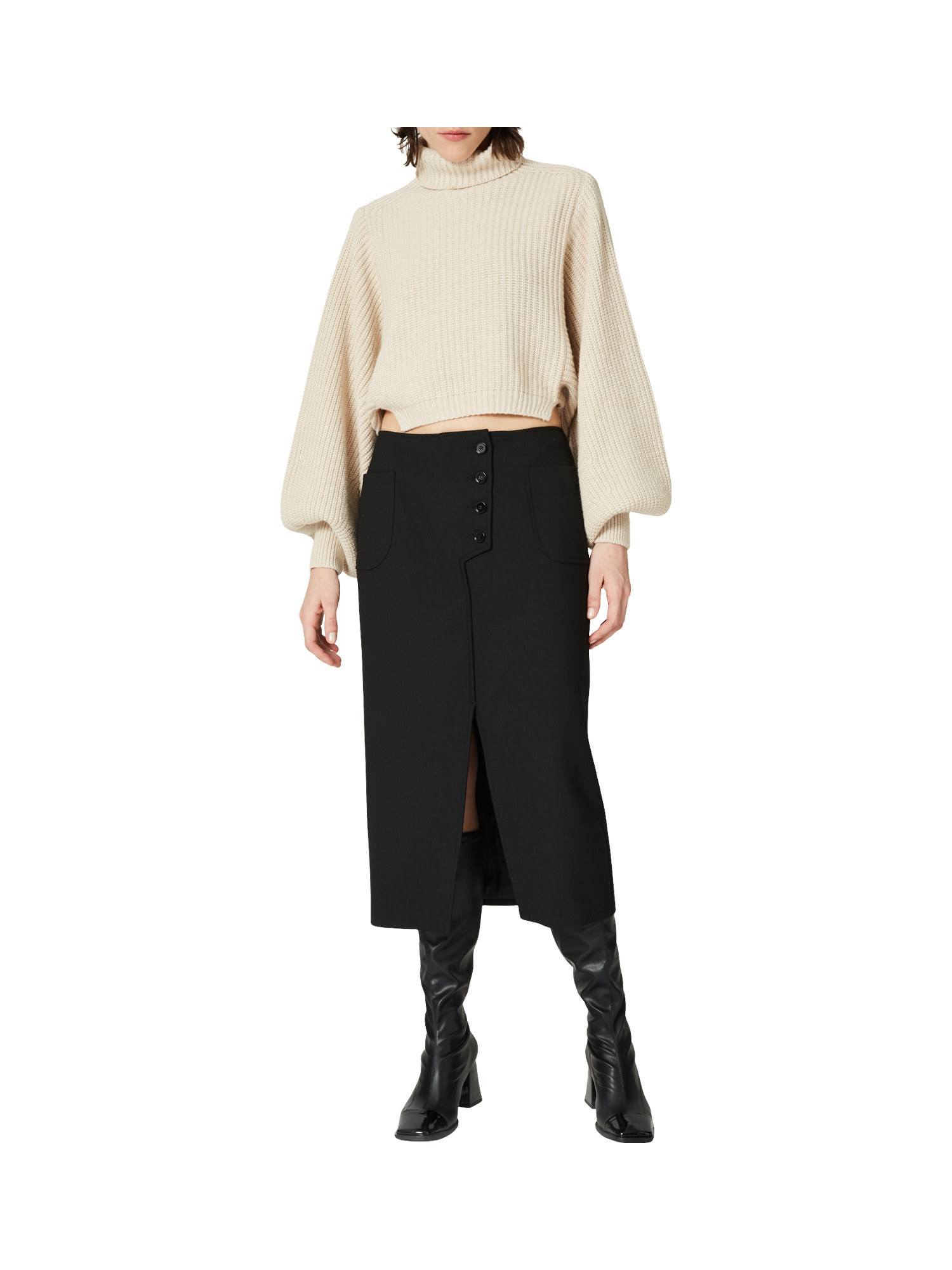 Oversized cropped sweater in ribbed wool blend, Beige, large image number 5