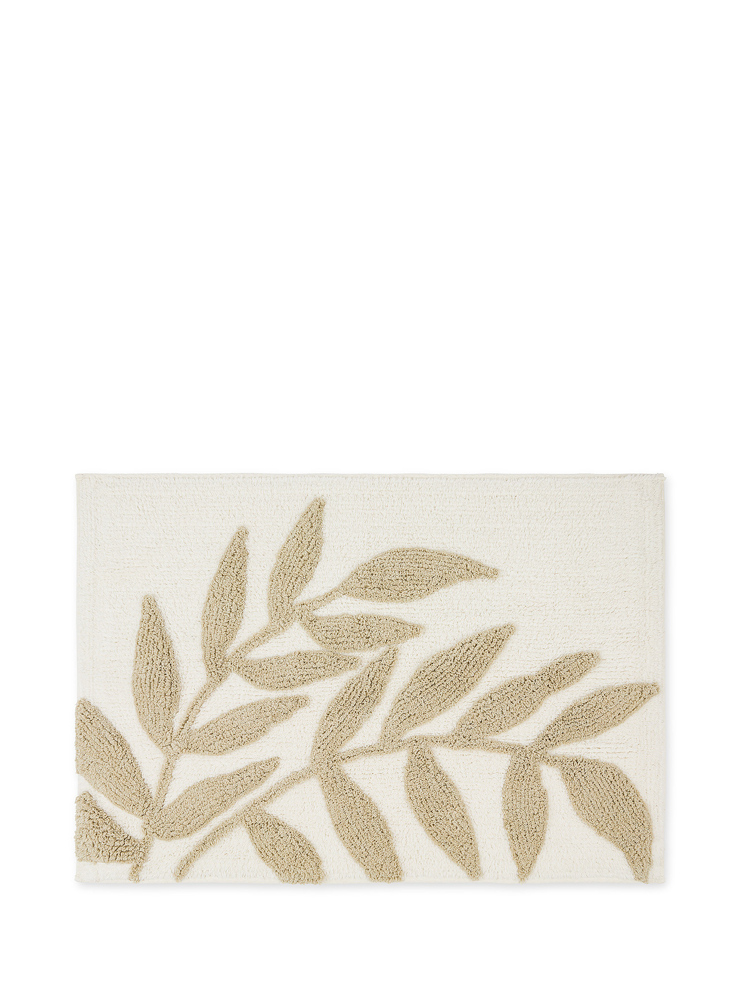 Cotton bathroom rug with leaves motif, Beige, large image number 0
