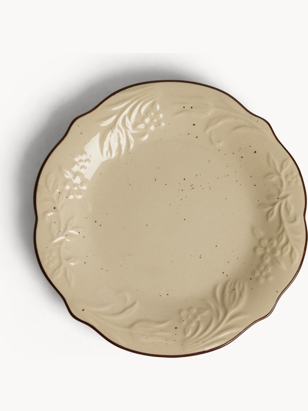 Piatto frutta in stoneware con filo marrone