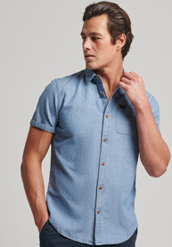Superdry - Camicia a manica corta effetto chambray, Azzurro, large image number 1