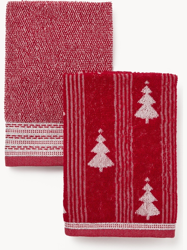 Set di 2 strofinacci in spugna di puro cotone trama jacquard natalizia.