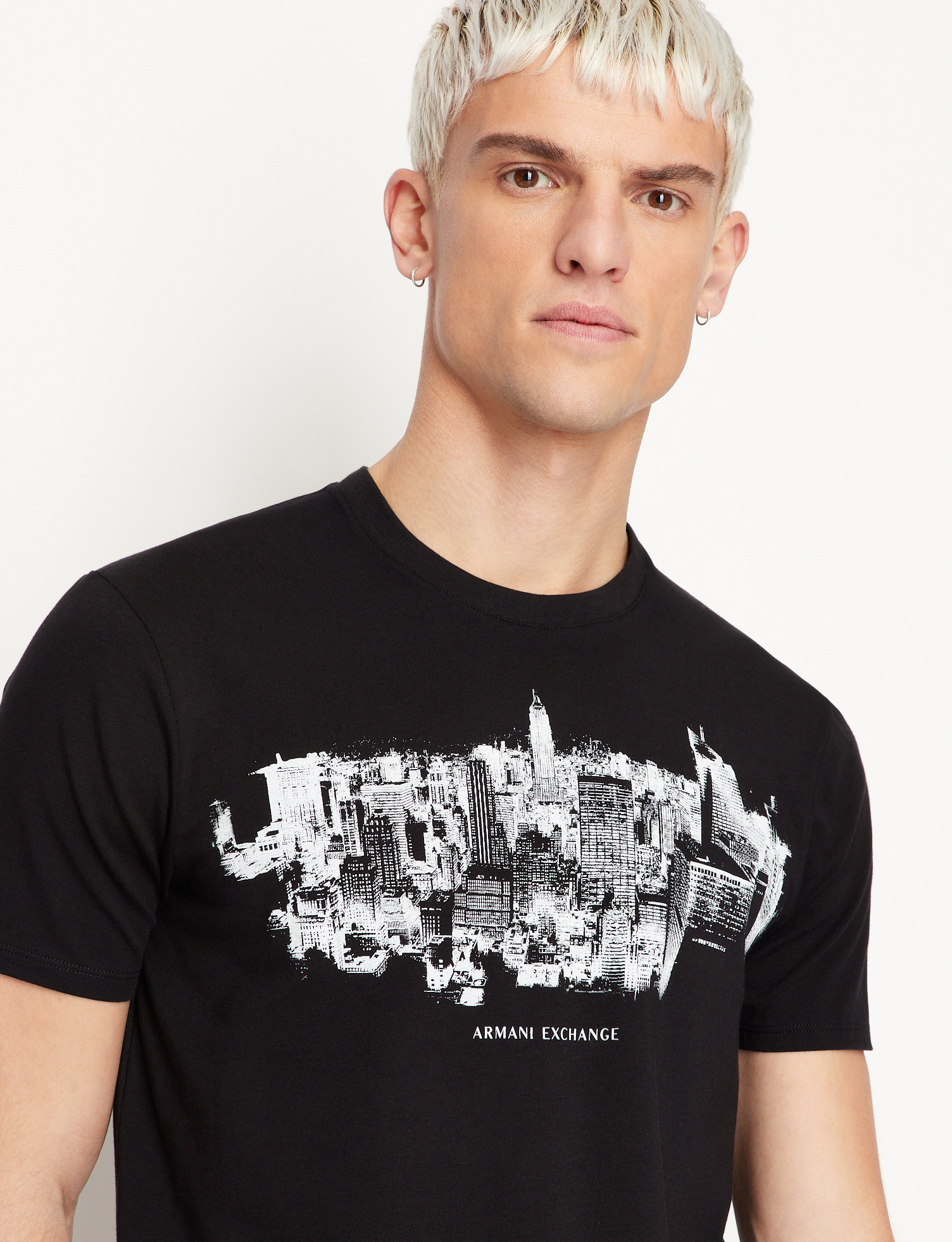 Armani Exchange - T-shirt con stampa slim fit, Nero, large image number 3
