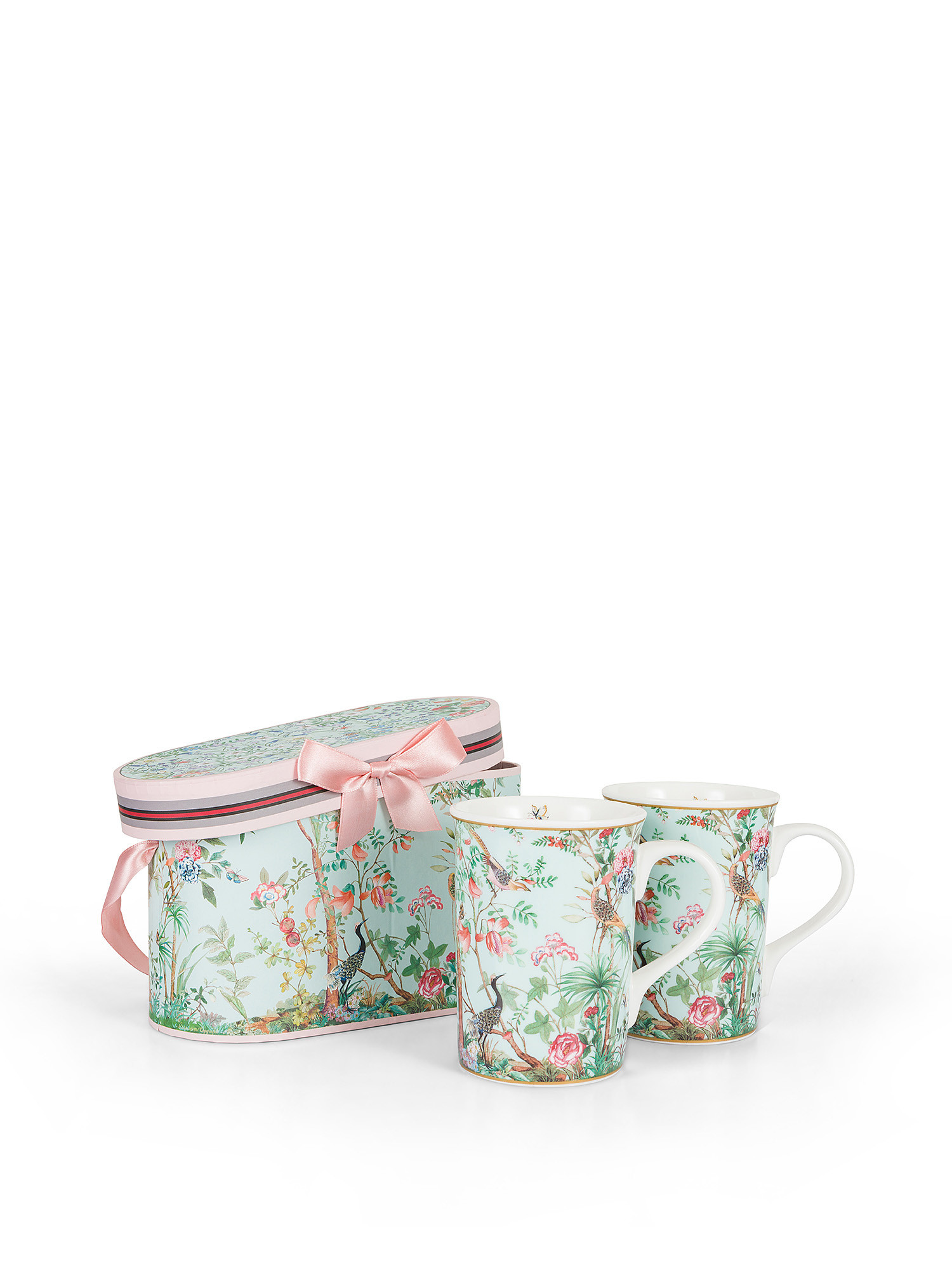 Set of 2 new bone china mugs with heron motif, Multicolor, large image number 0