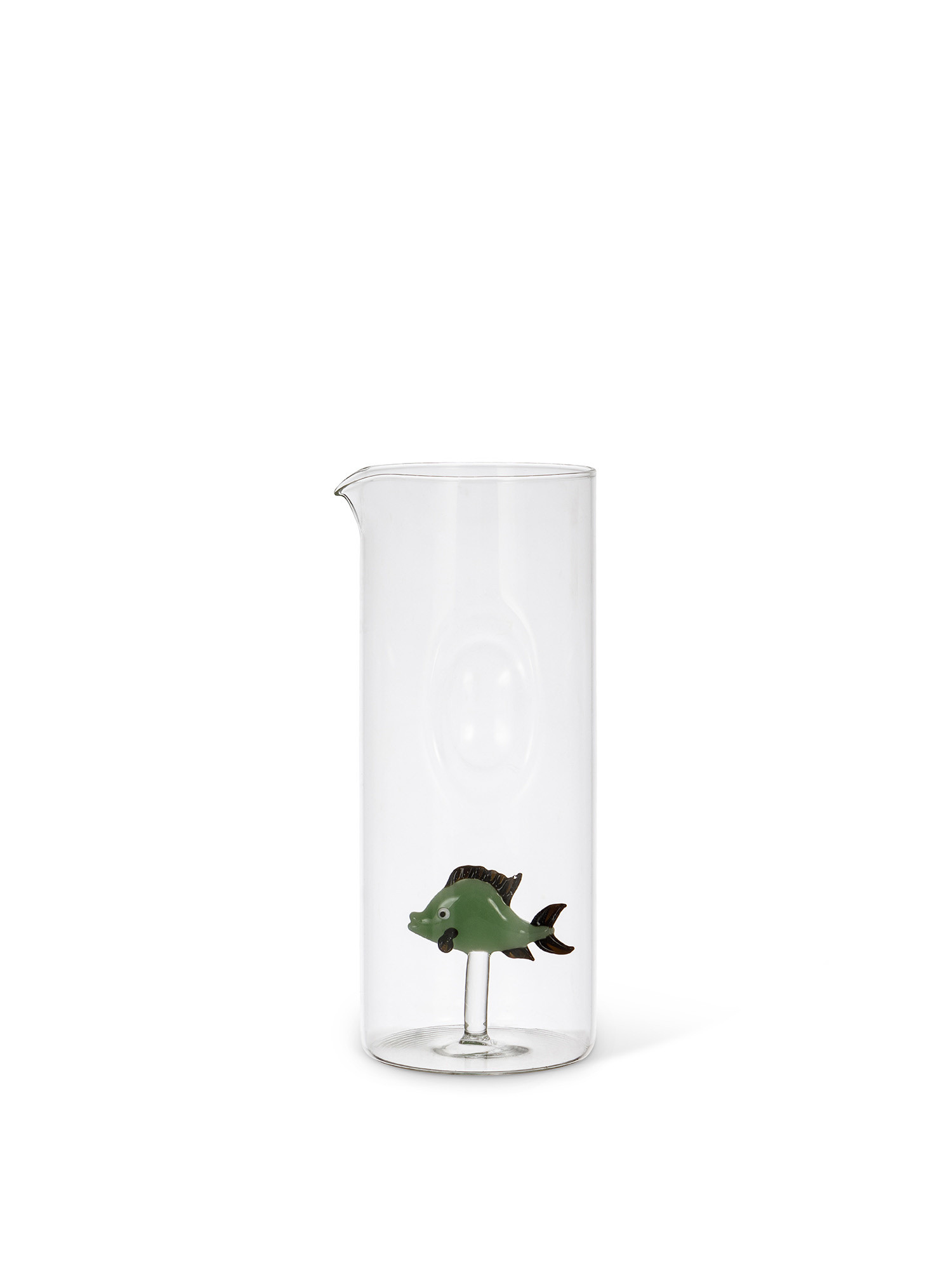 Glass carafe with green fish detail, Transparent, large image number 0