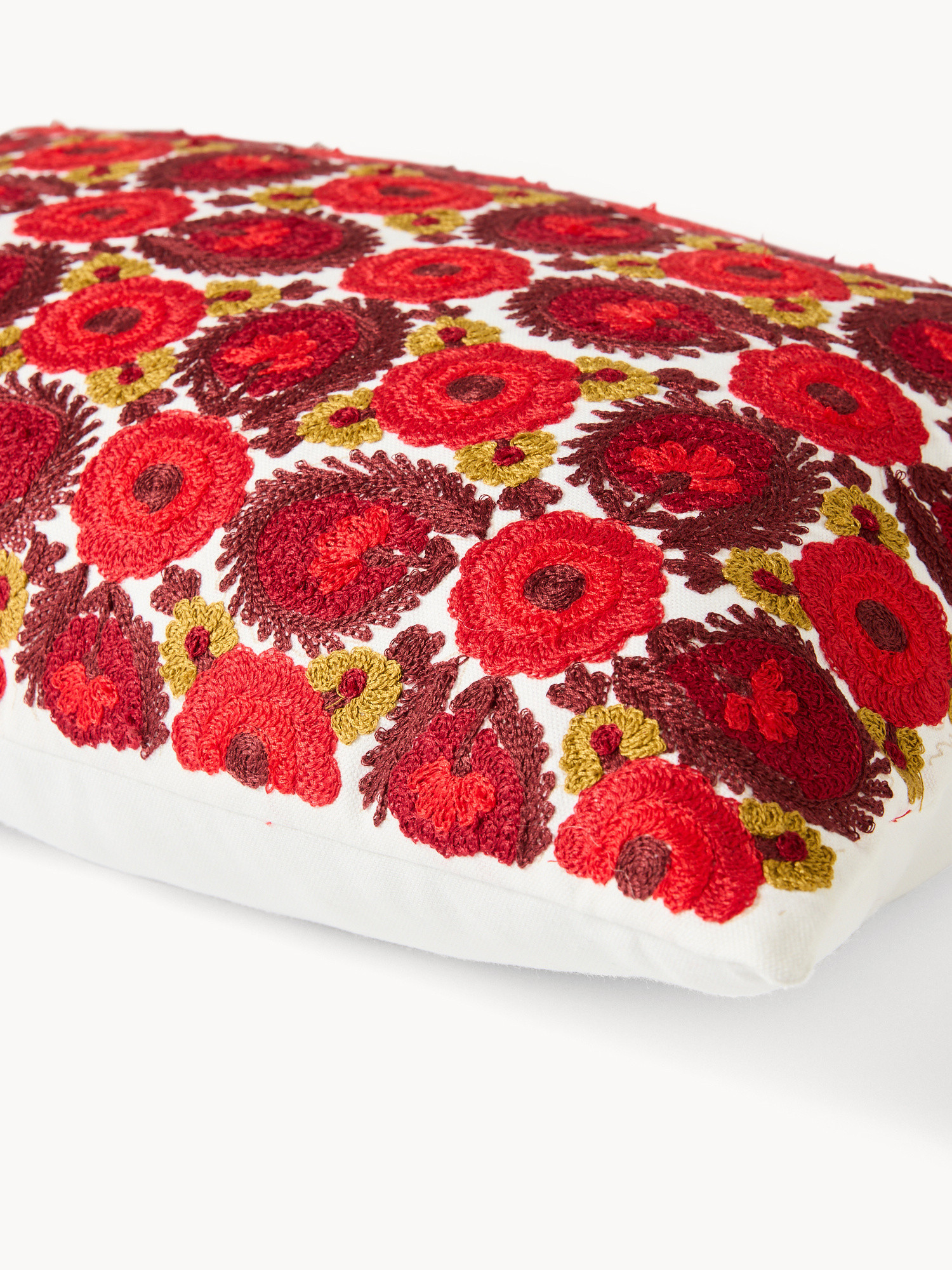 Cuscino 35x50 in cotone con ricamo floreale a catenella, Rosso, large image number 2