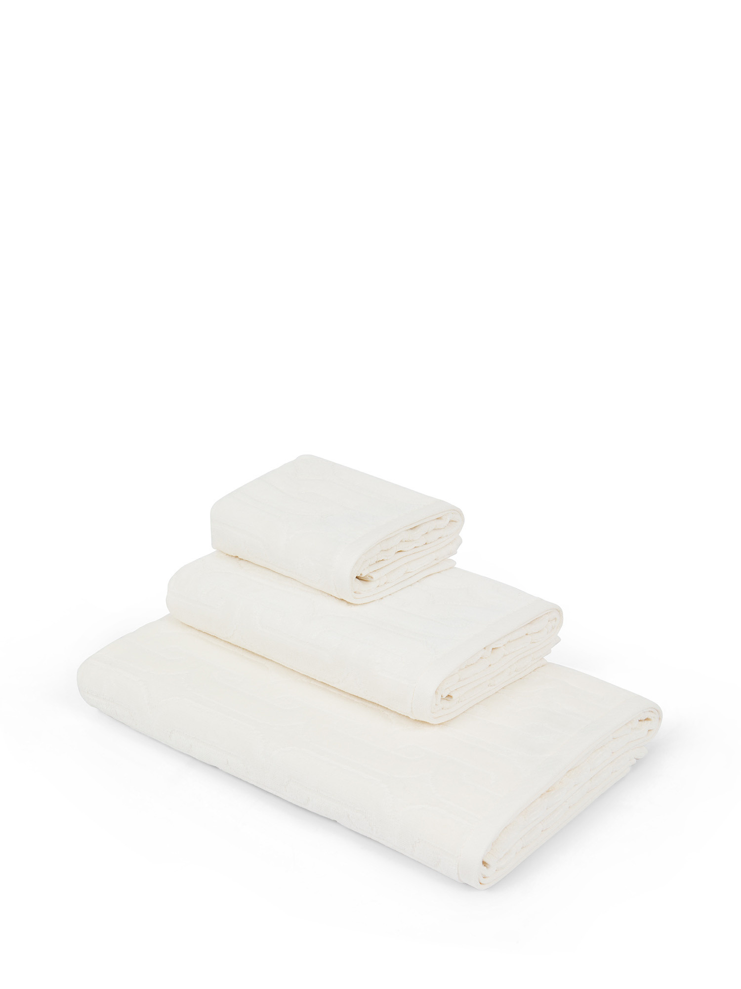 Asciugamano in velour di cotone con lavorazione geometrica a rilievo, Bianco, large image number 0