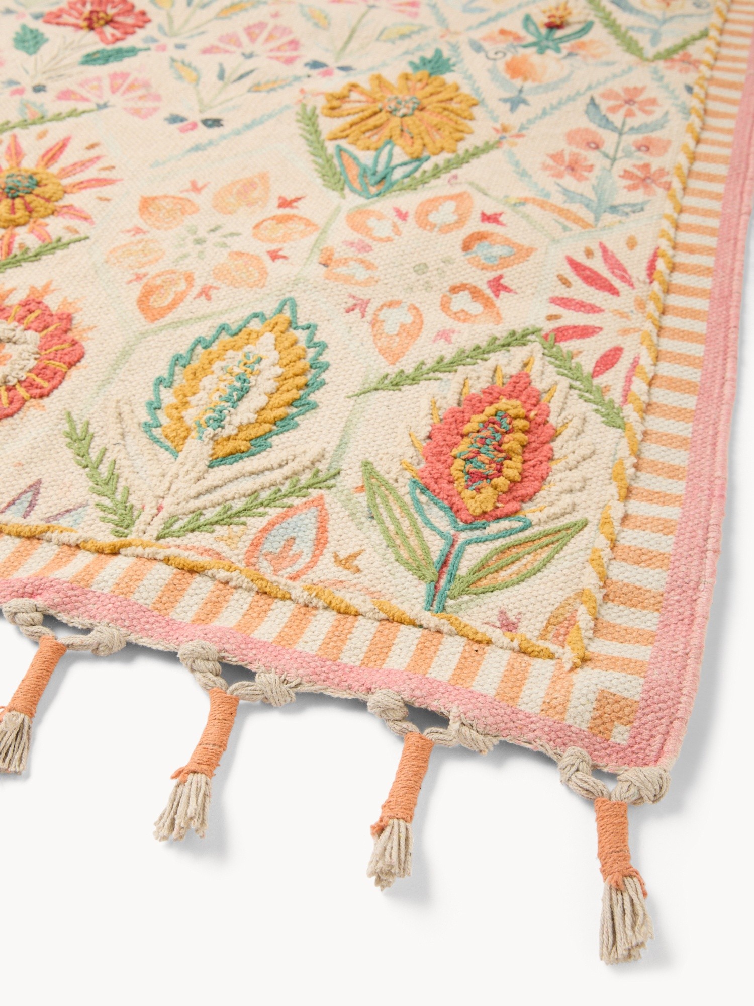 Printed cotton rug with hand embroidery  - Discounted Price, Multicolor, large image number 1