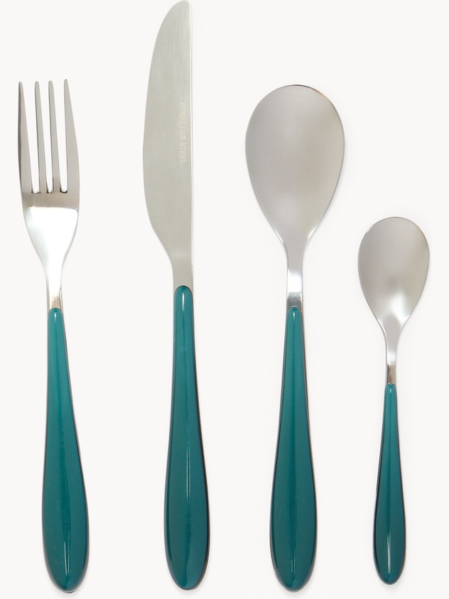 24-piece stainless steel flatware set with plastic handles