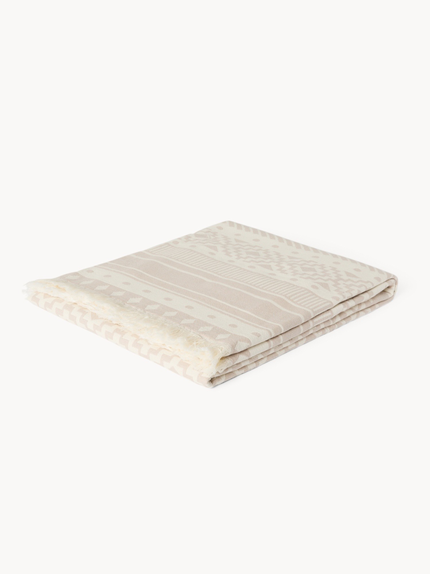 Pure Cotton Jacquard Throw - Introductory Price, Beige, large image number 0