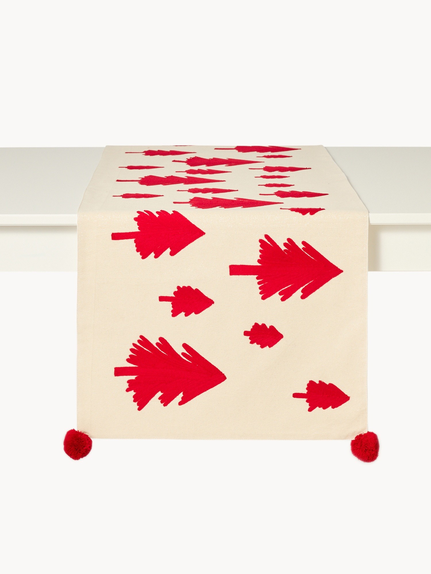 Cotton and lurex table runner with embroidery, Red, large image number 1