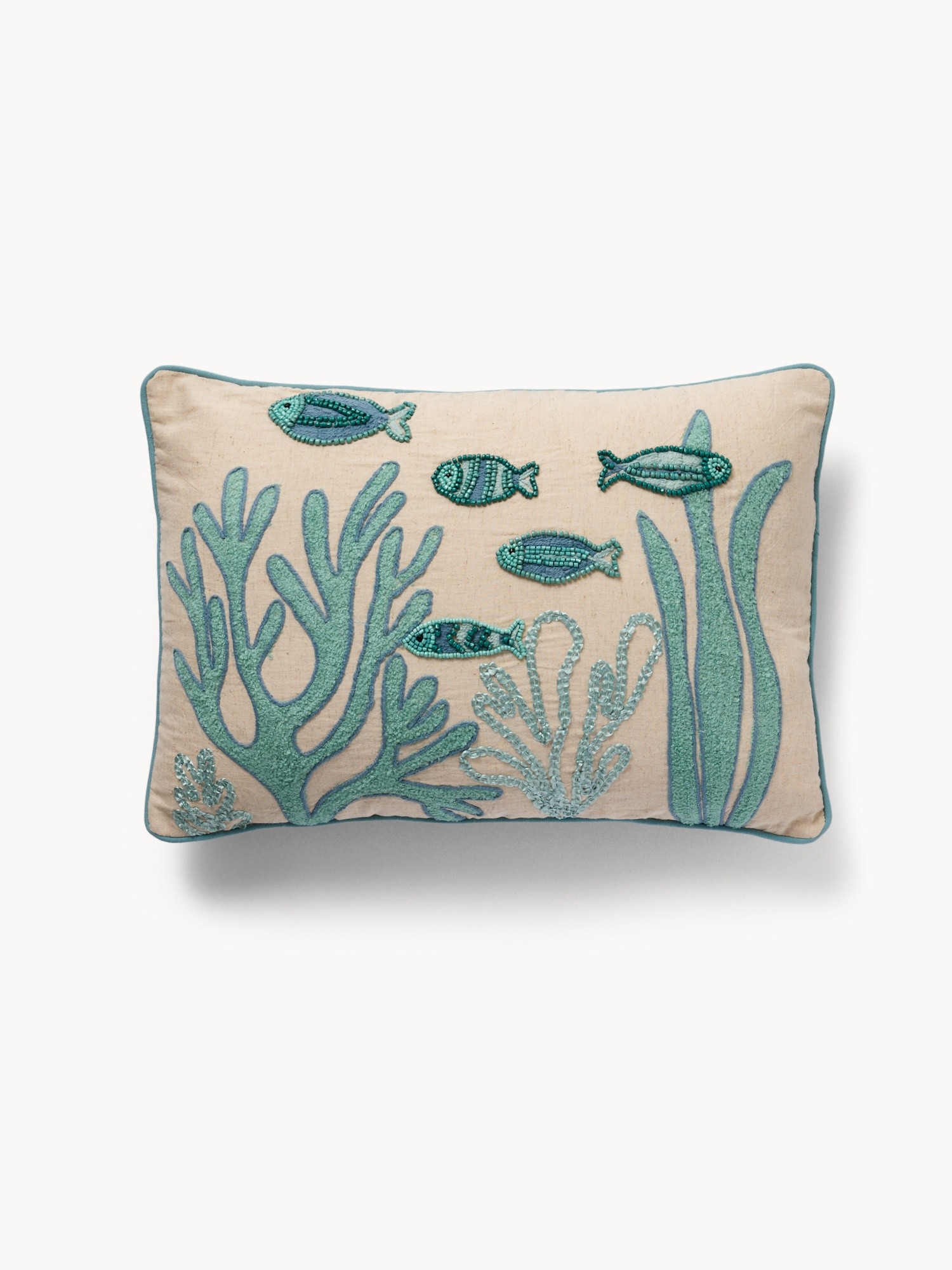 Seabed embroidery cushion,35x50cm, Light Blue, large image number 1