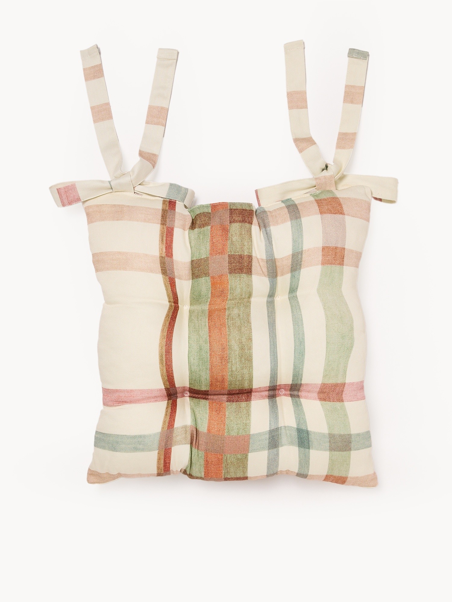 Cotton panama seat cushion with check print ties, Multicolor, large image number 0