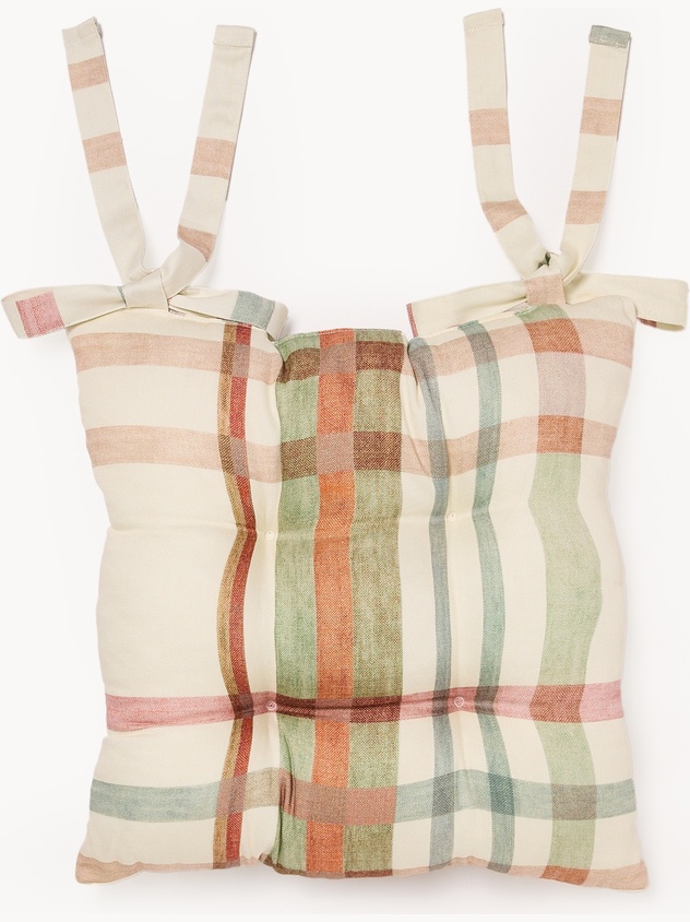 Cotton panama seat cushion with check print ties