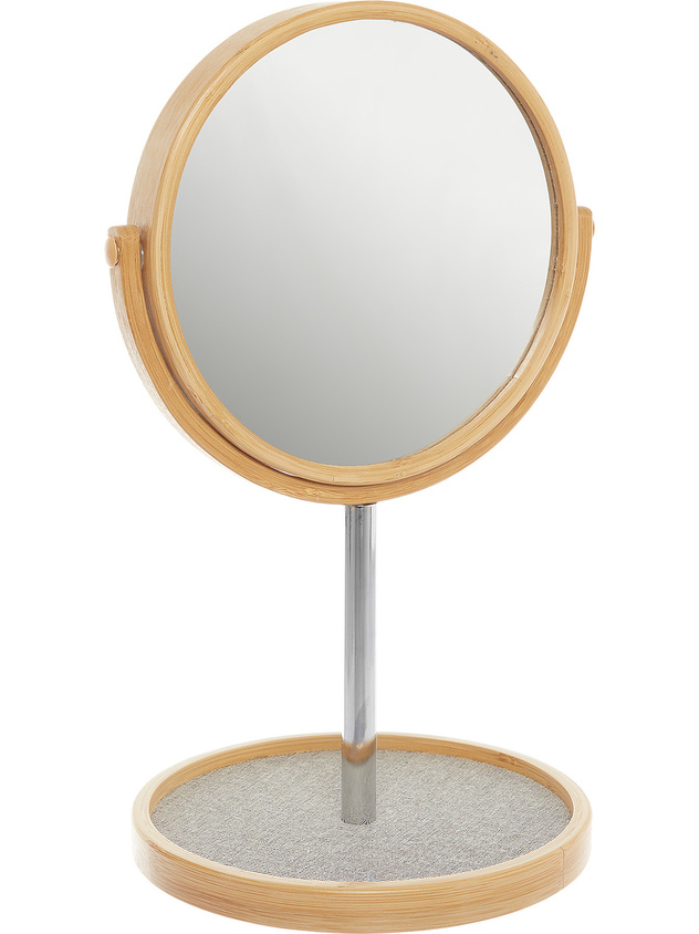 Mirror with base in bamboo and fabric