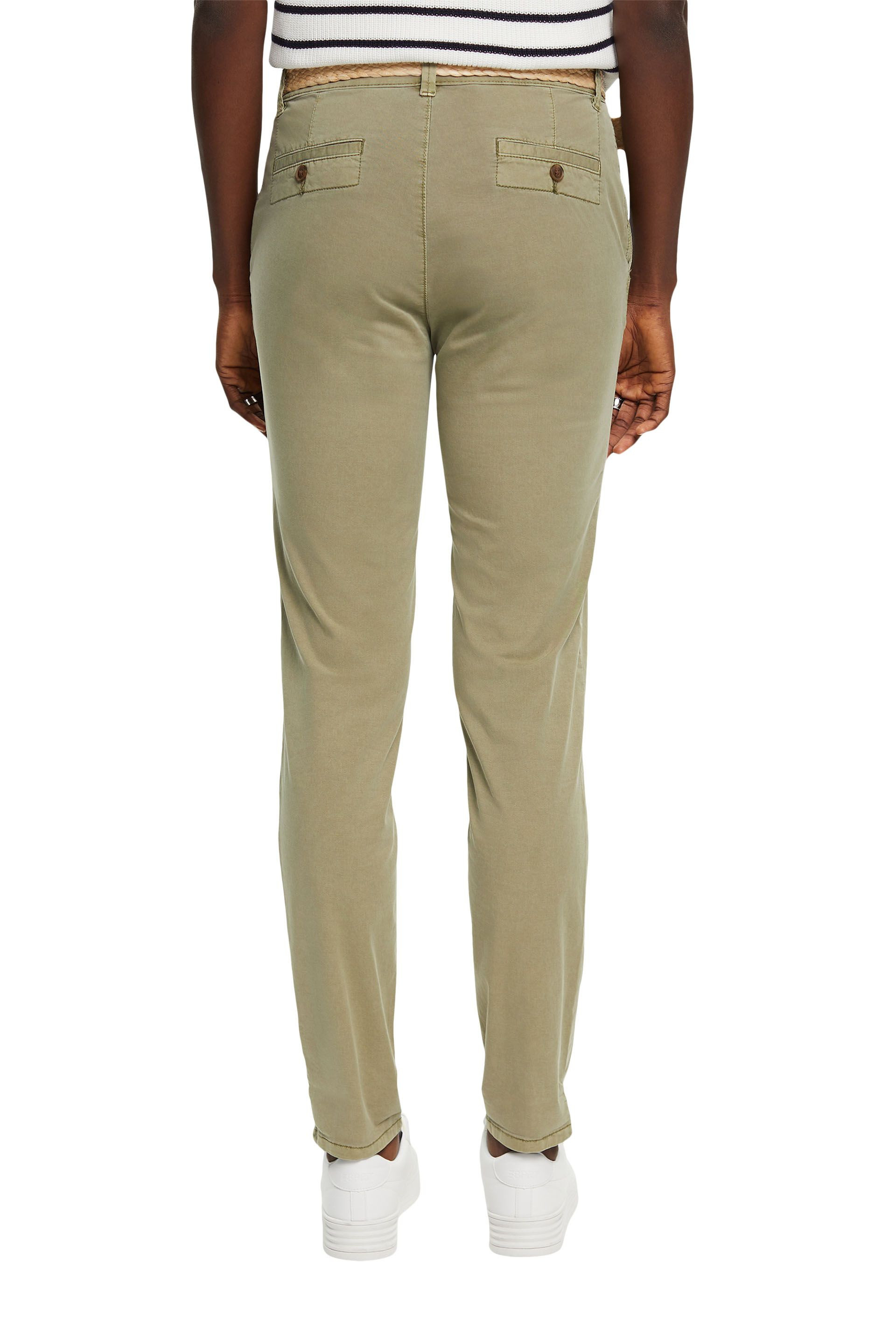 Esprit - Pantaloni chino cropped con cintura, Verde salvia, large image number 2