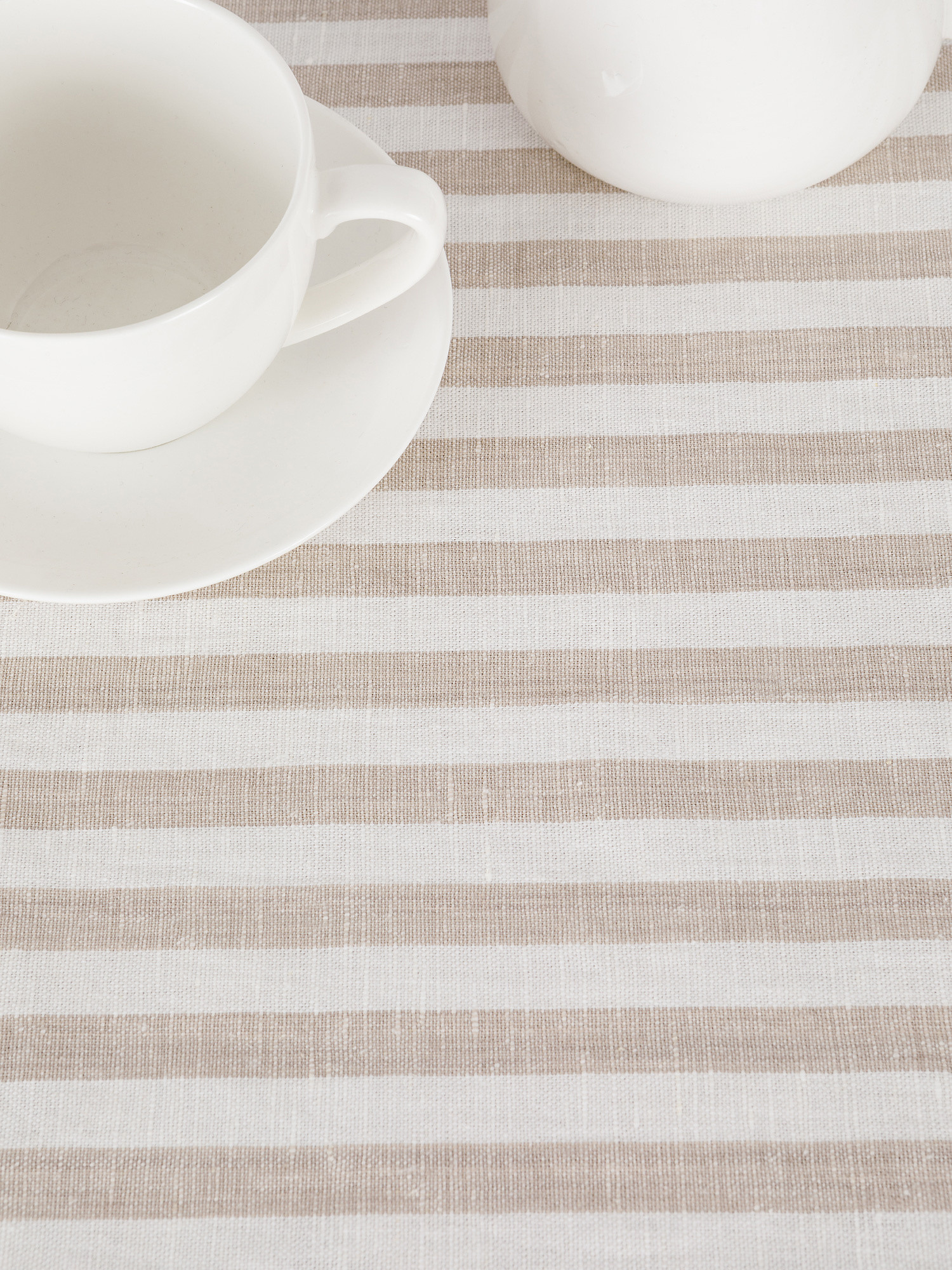 Striped linen and cotton table runner, Beige, large image number 1