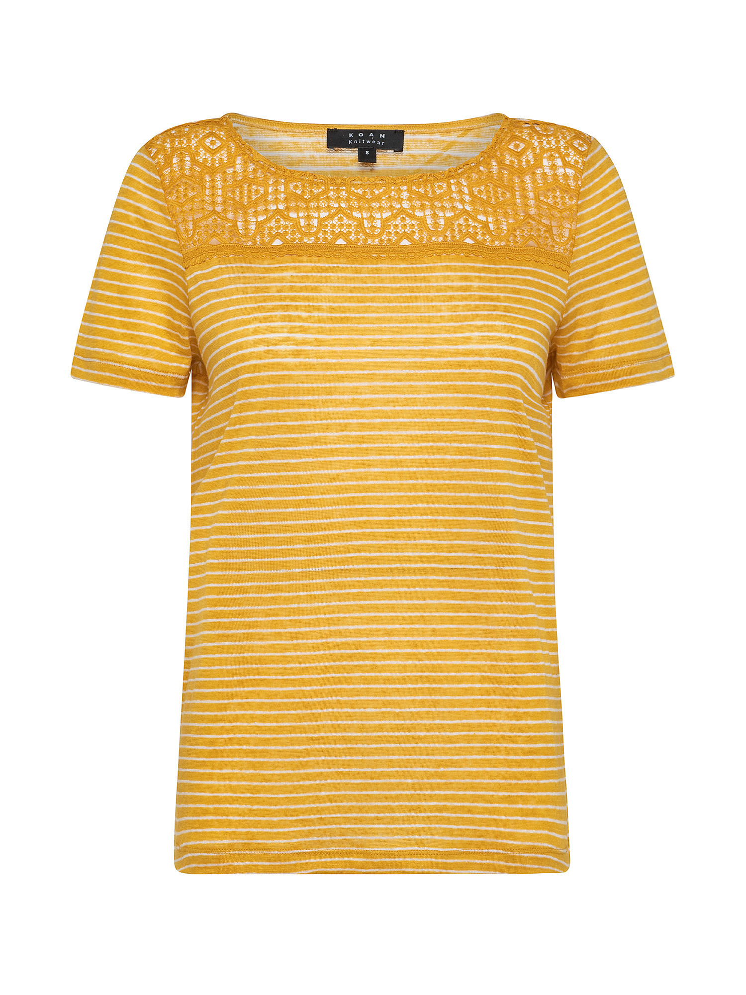T-shirt a righe di puro lino, Arancione, large image number 0