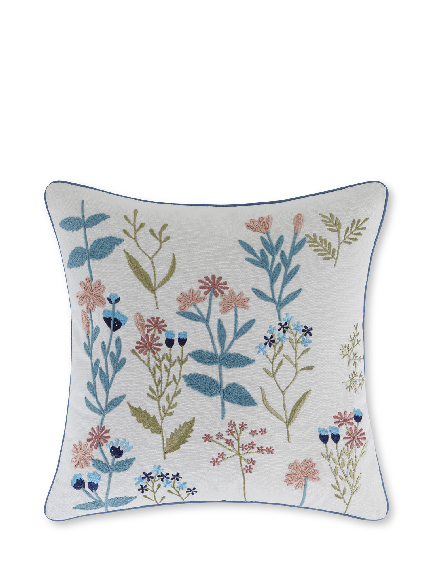 Cushion with embroidered botanical motif 45x45 cm, White, large image number 0