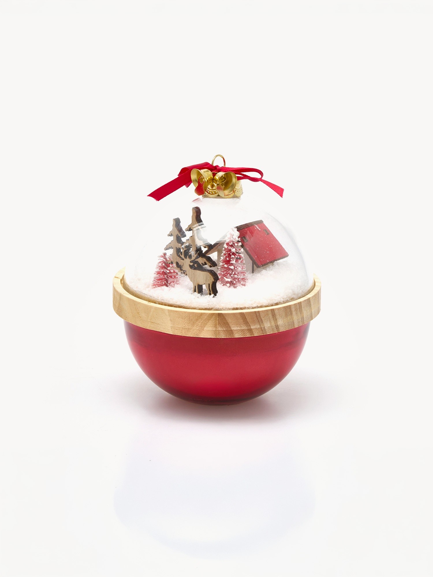 Glass globe candle with a Christmas scene, Red, large image number 0