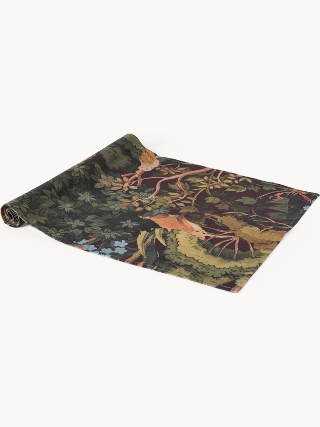 Runner in misto lino con stampa bosco