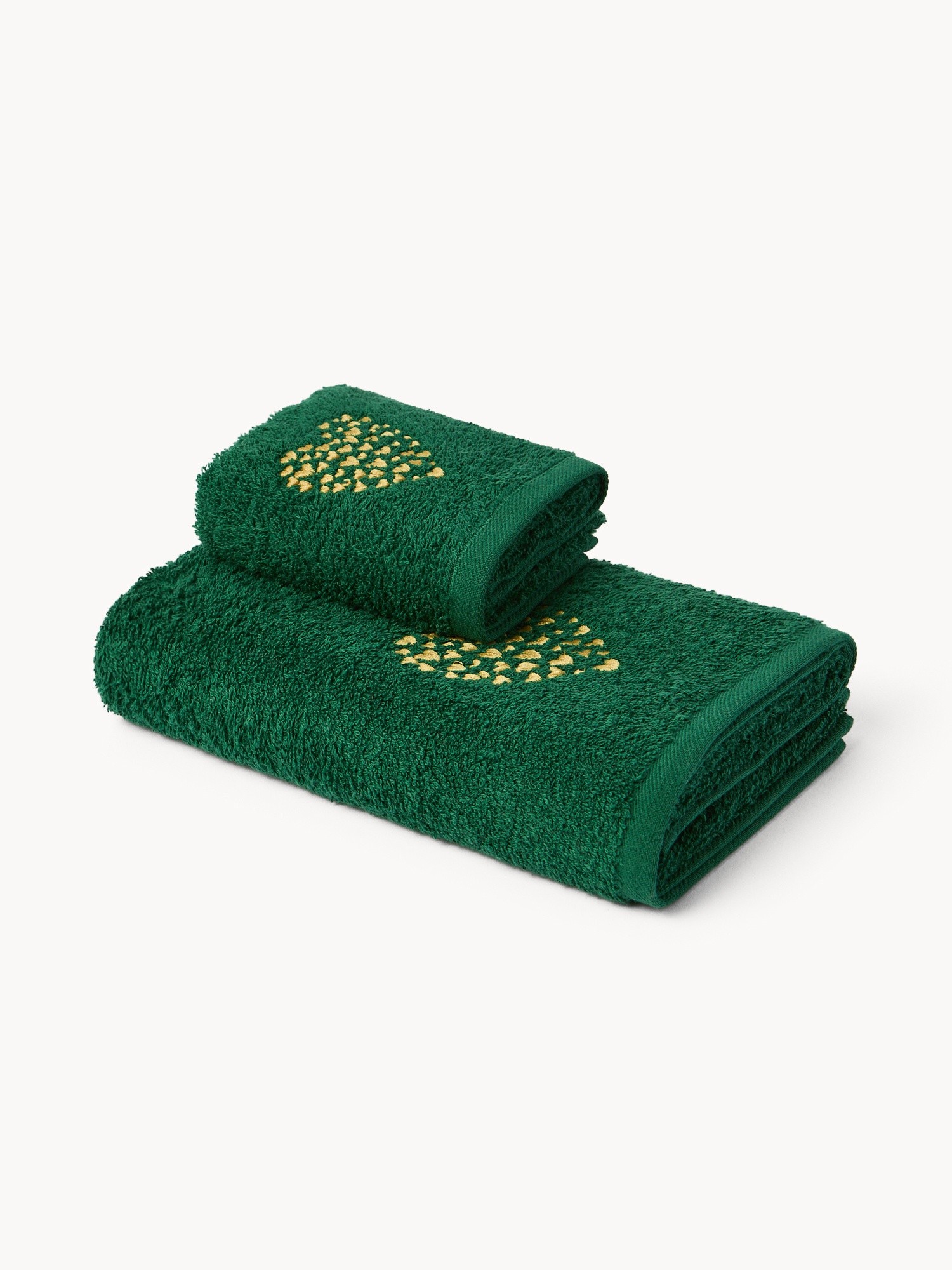 Set 2 asciugamani in spugna di cotone con ricamo a cuori, Verde, large image number 0