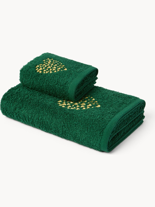 Set 2 asciugamani in spugna di cotone con ricamo a cuori