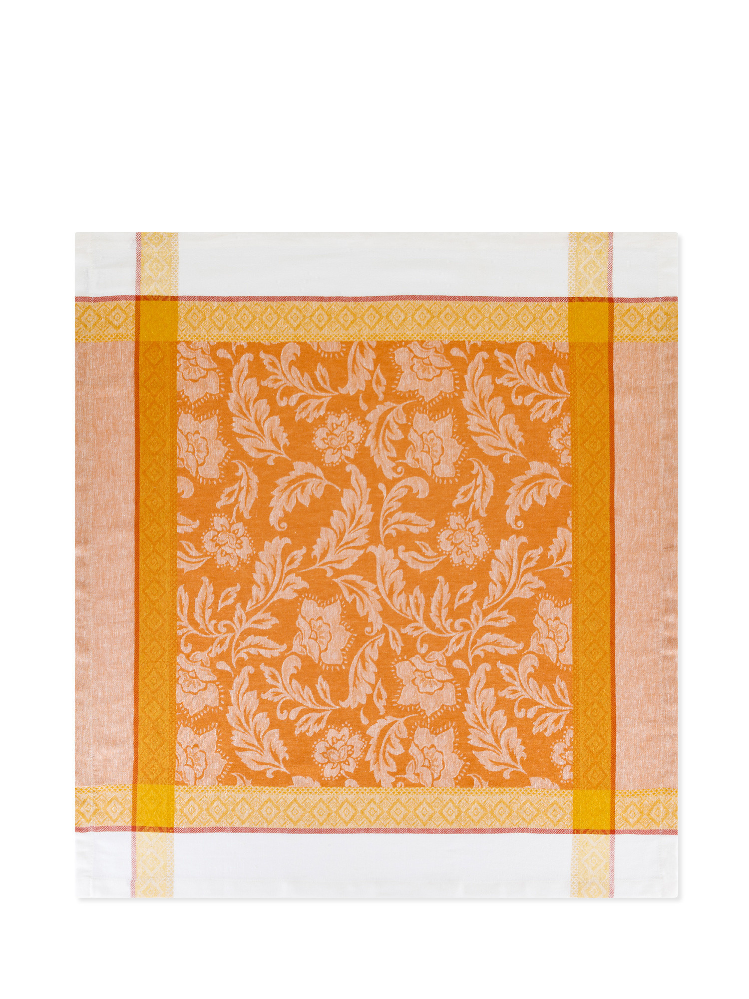 Centrotavola lino e cotone motivo ornamentale, Arancione, large image number 0
