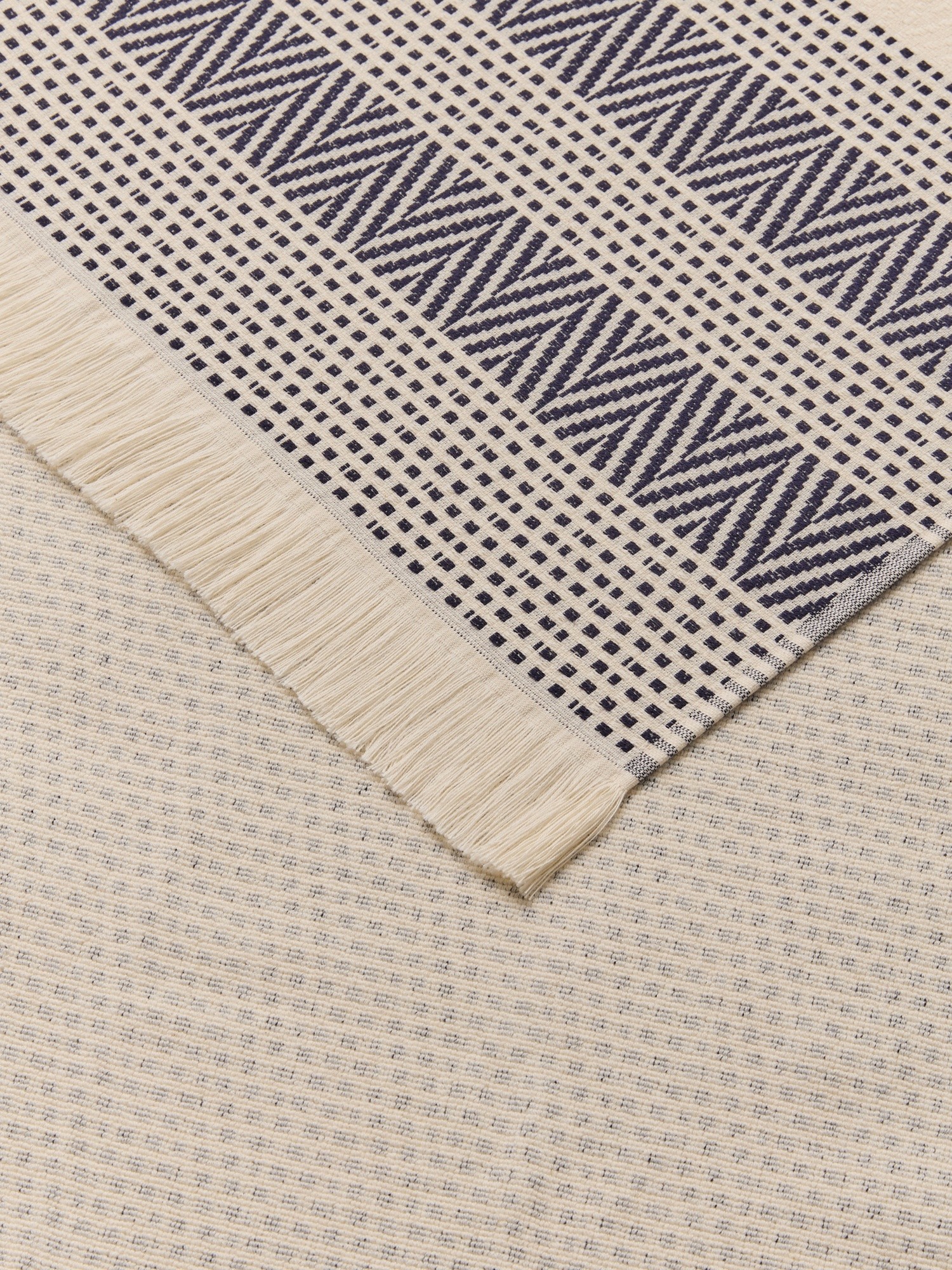 Telo mare hammam in cotone jacquard fantasia a foglie, Bianco/Blu, large image number 1