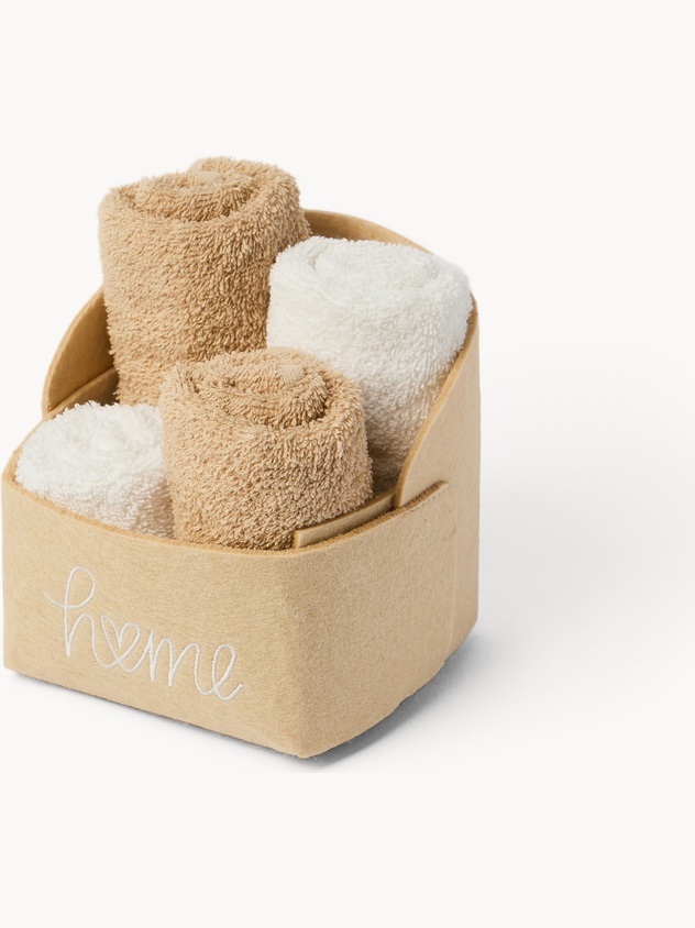 Cestino in feltro con 4 lavette tinta unita