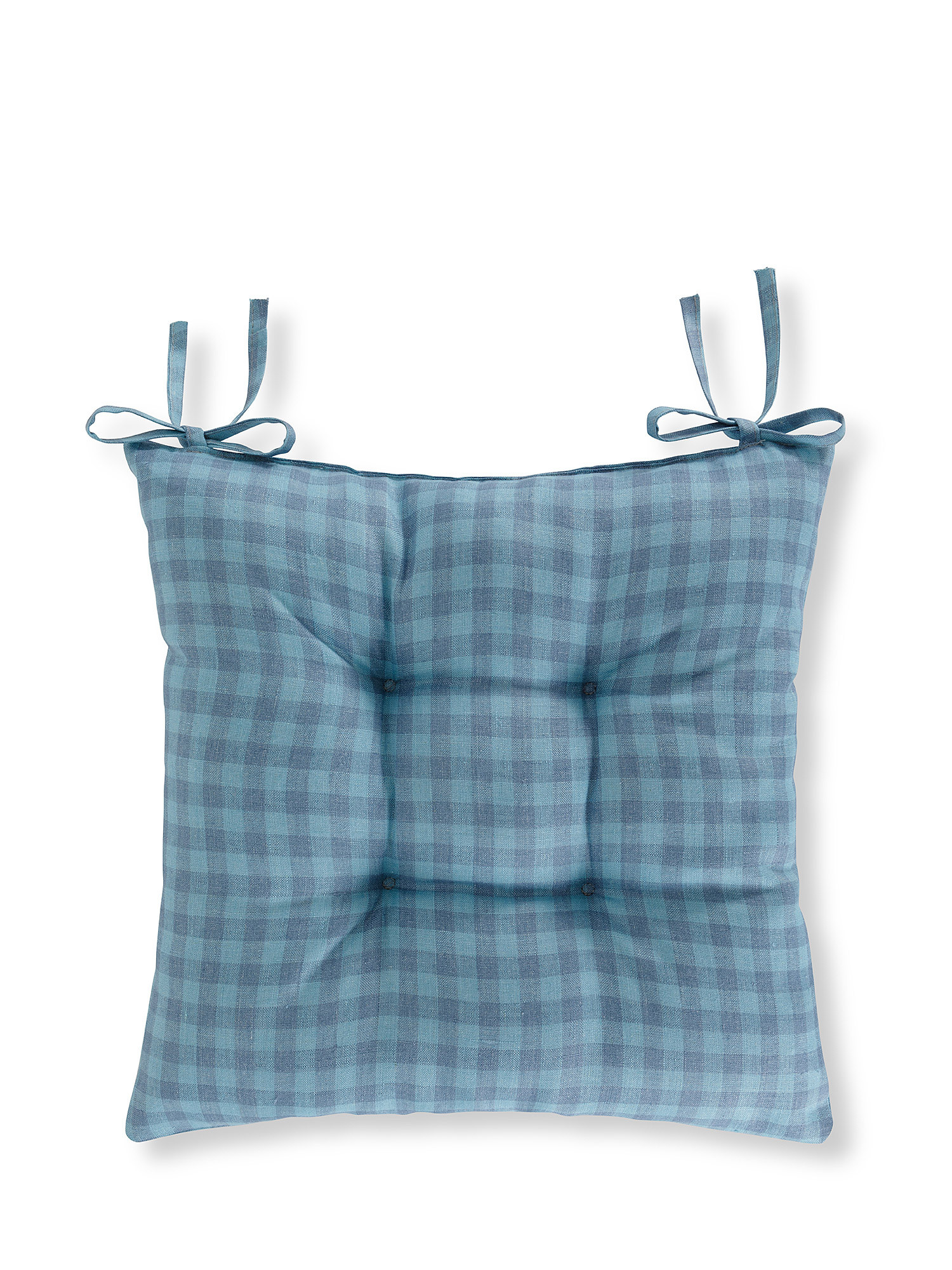 Cuscino da sedia puro lino motivo vichy, Azzurro, large image number 0