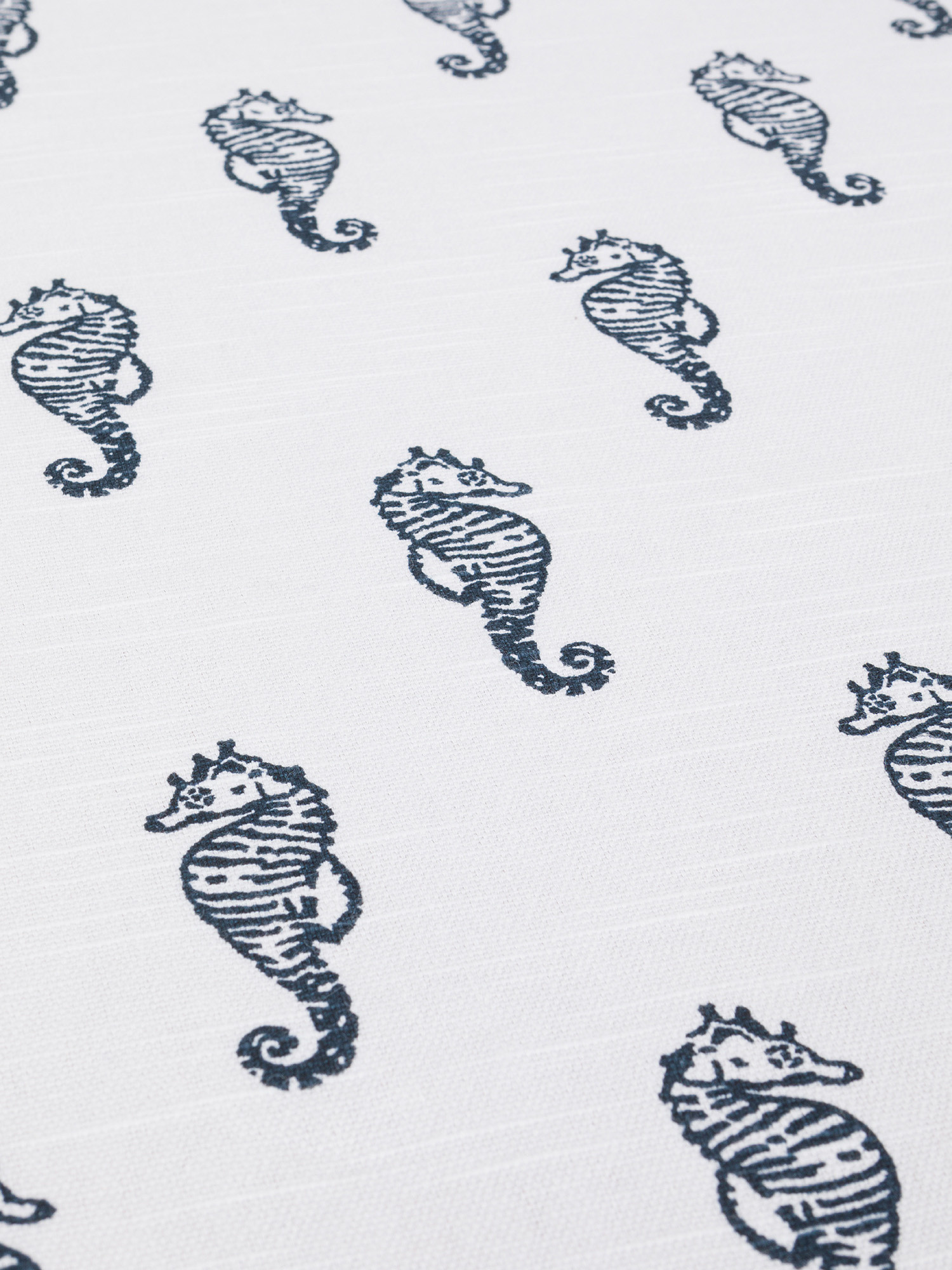 Round tablecloth with seahorses in slub cotton., White / Blue, large image number 1
