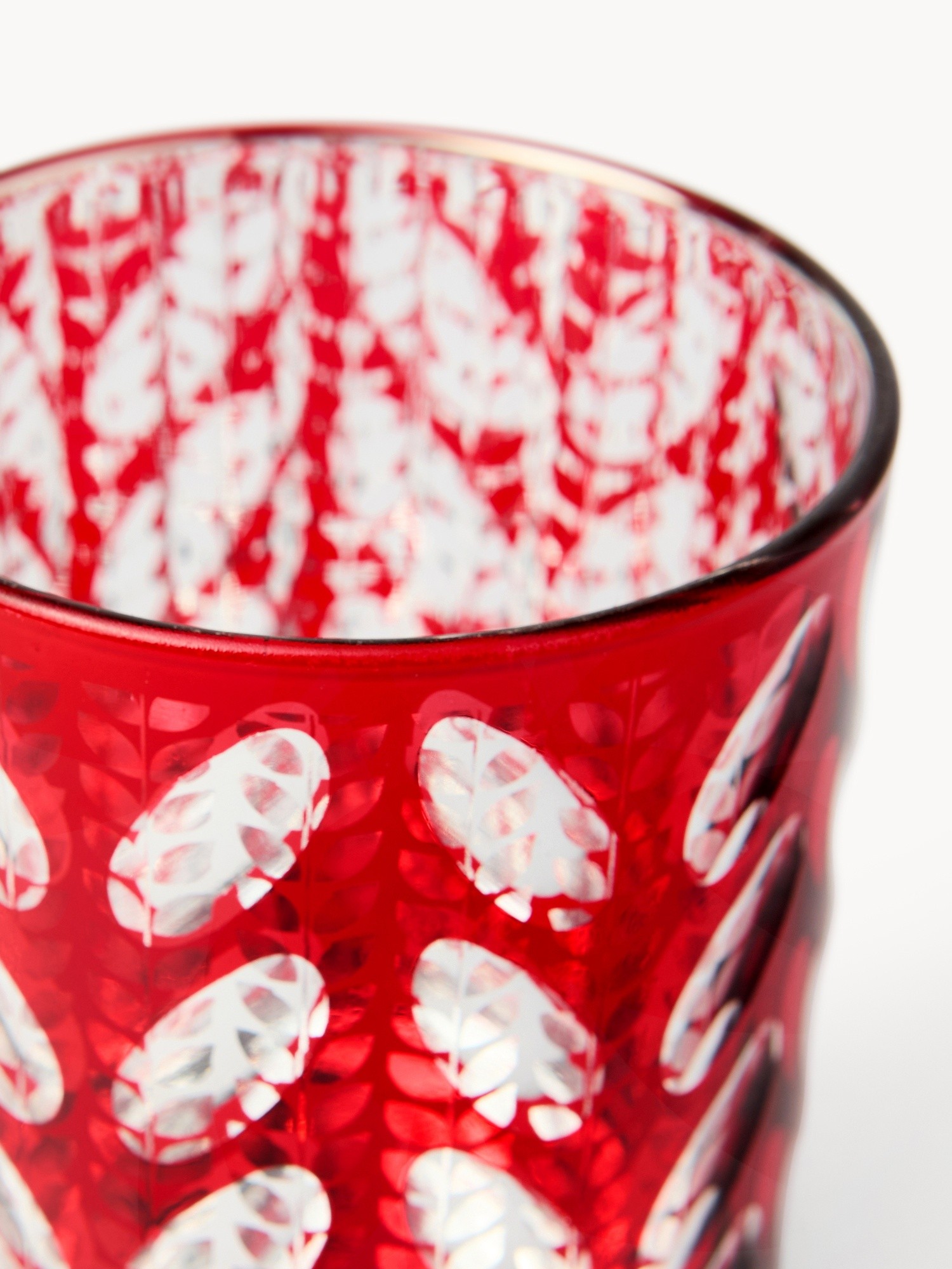 Portacandele in vetro decoro a foglie, Rosso, large image number 1