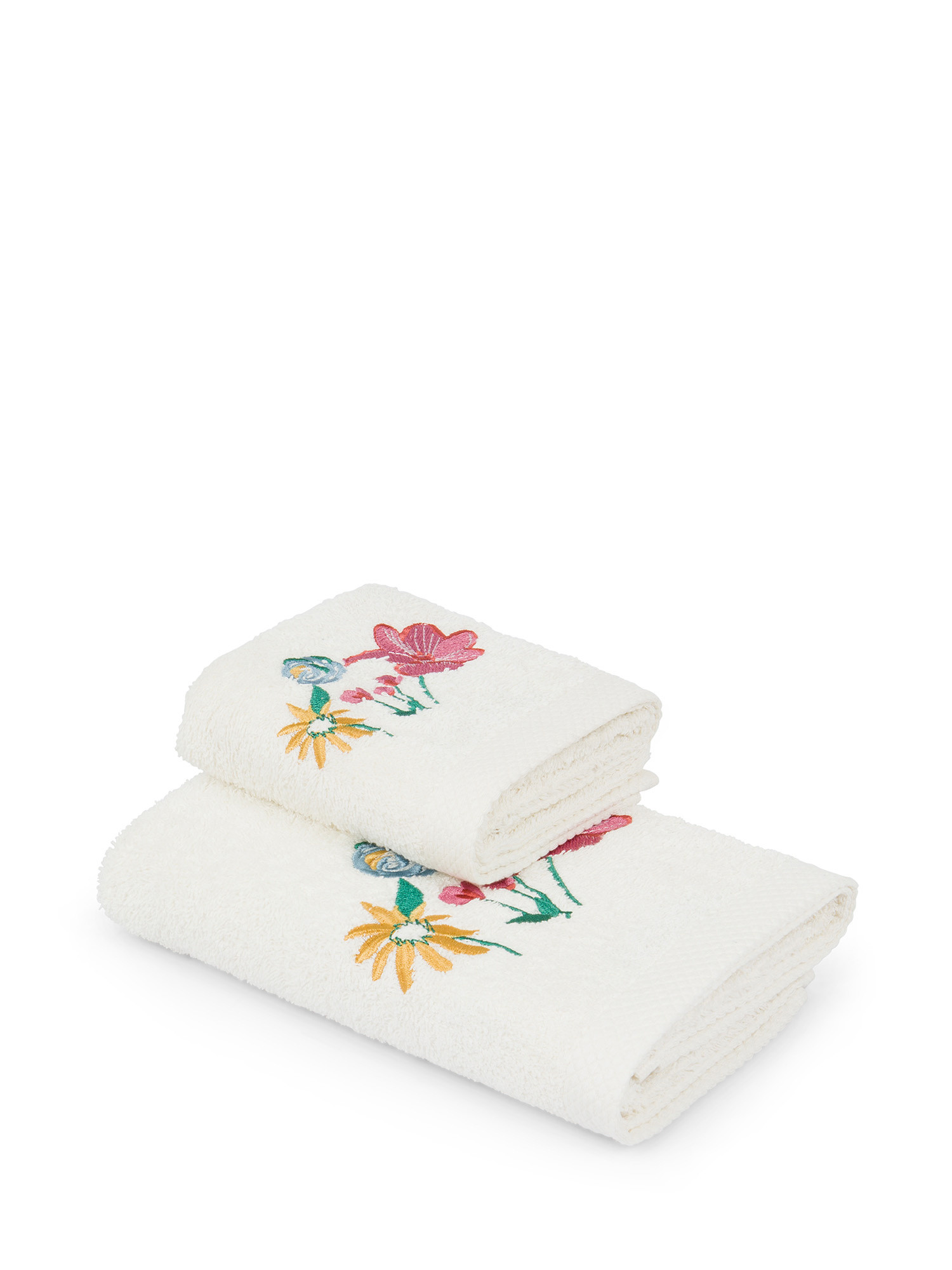 Cotton terry towel with floral embroidery, Multicolor, large image number 0