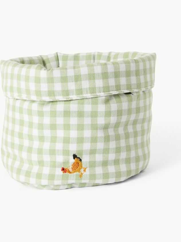 Embroidered gingham cotton basket