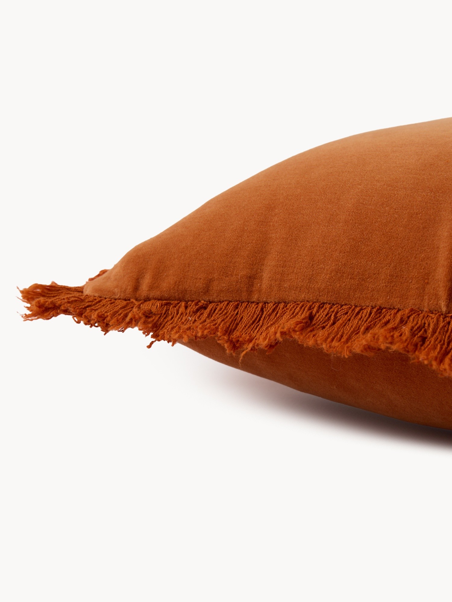 Velvet pillow with fringe 45x45cm, Orange, large image number 1