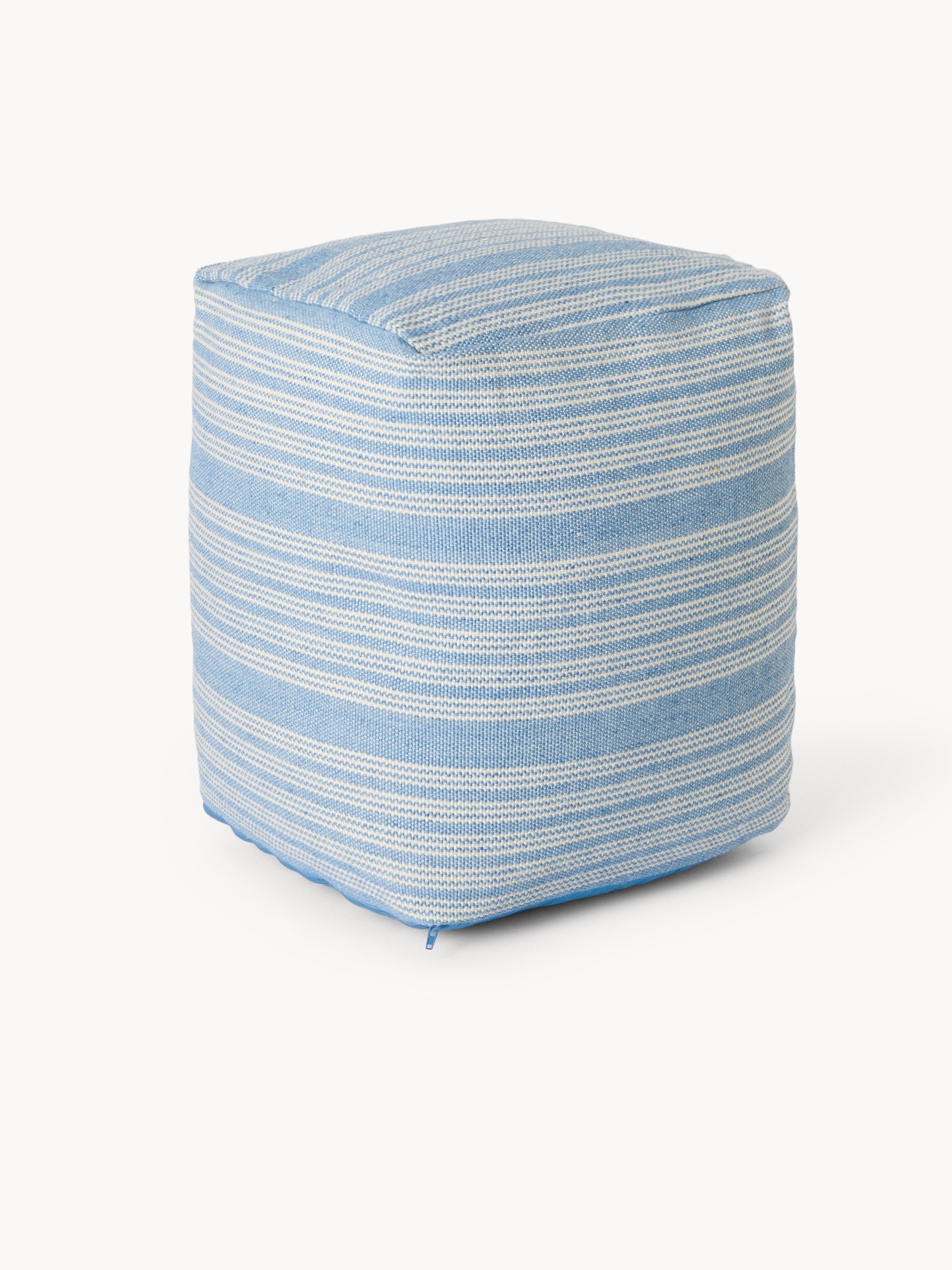 Blue and white striped pouf, Bianco/Azzurro, large image number 0
