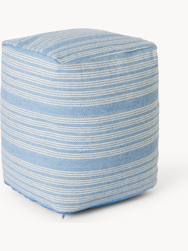 Blue and white striped pouf