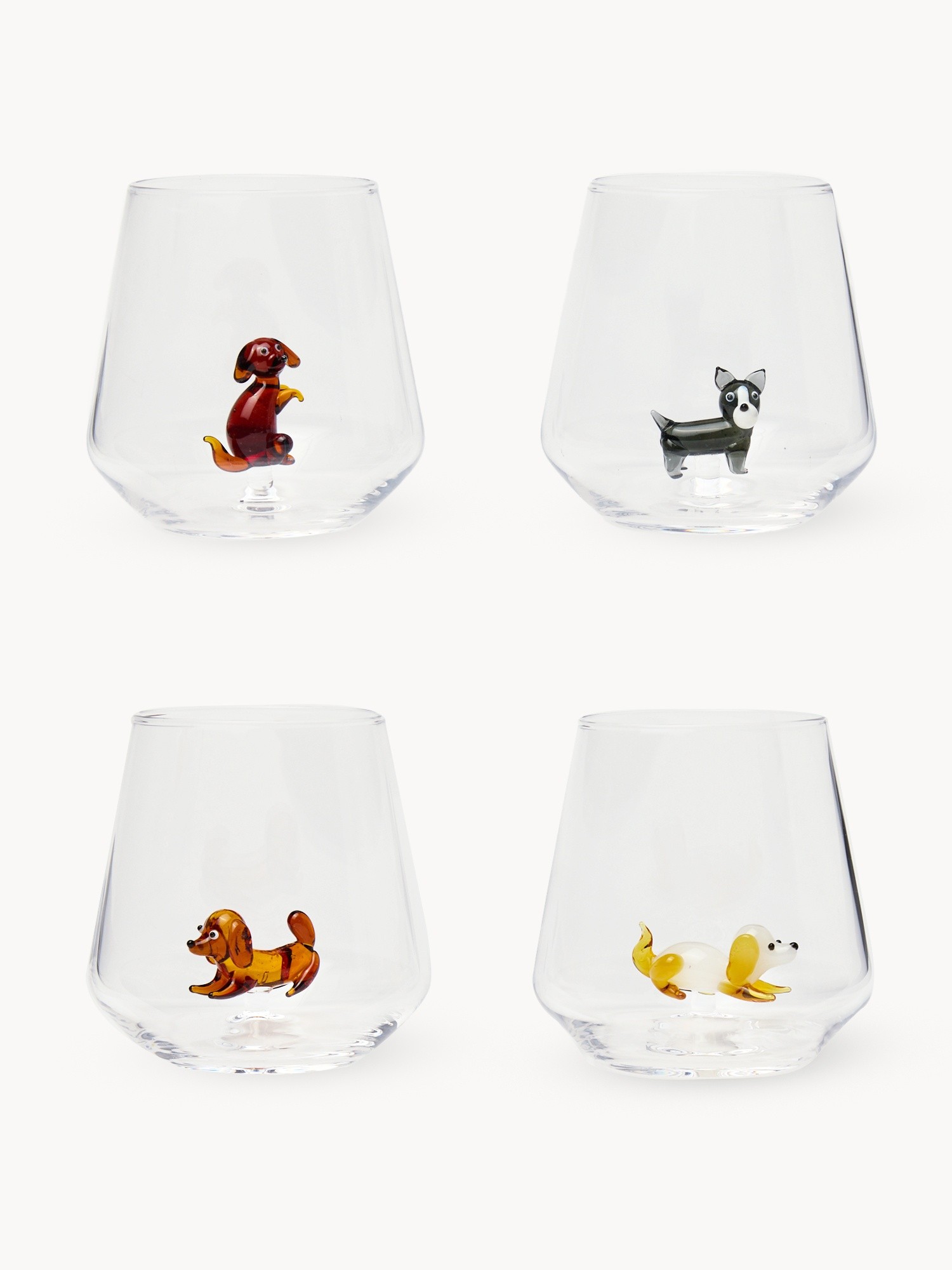 Set 4 bicchieri in vetro borosilicato dettaglio cagnolini, Multicolor, large image number 0