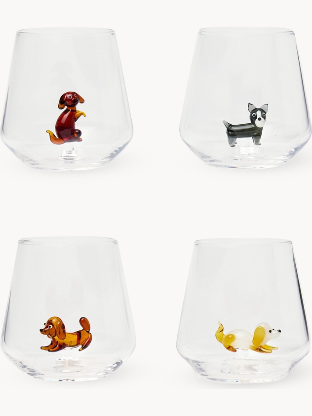 Set 4 bicchieri in vetro borosilicato dettaglio cagnolini