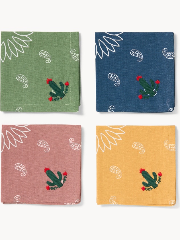 Set of 4 solid-color pure cotton napkins - Discounted Price