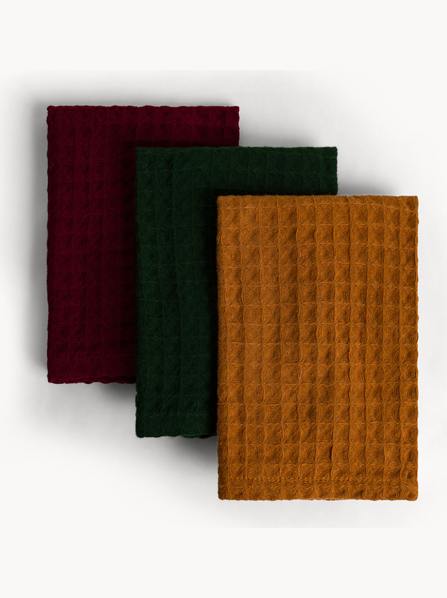 Set 3 strofinacci in puro cotone a nido d'ape