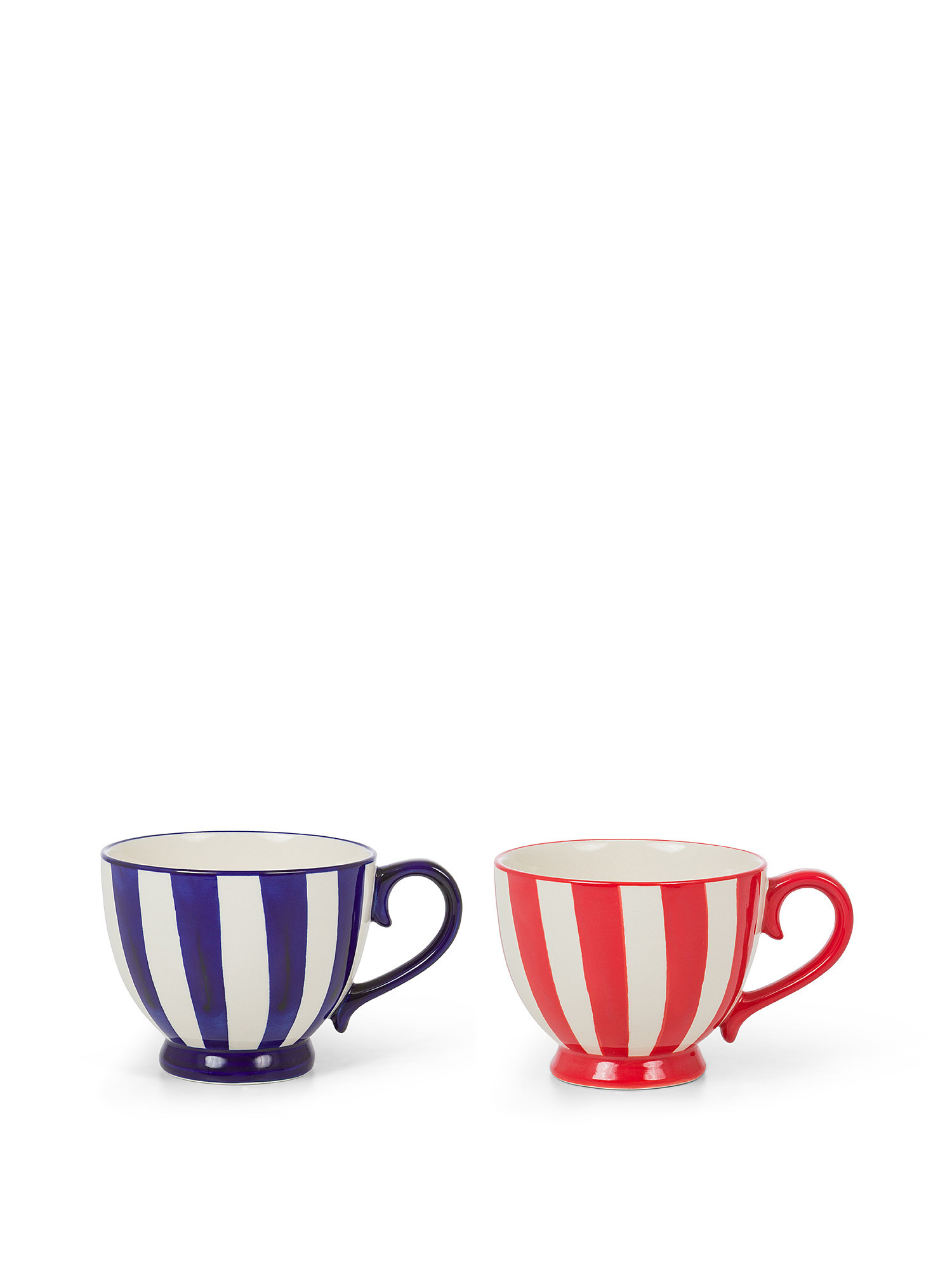 Striped stoneware breakfast cups, Blue/Red, large image number 0