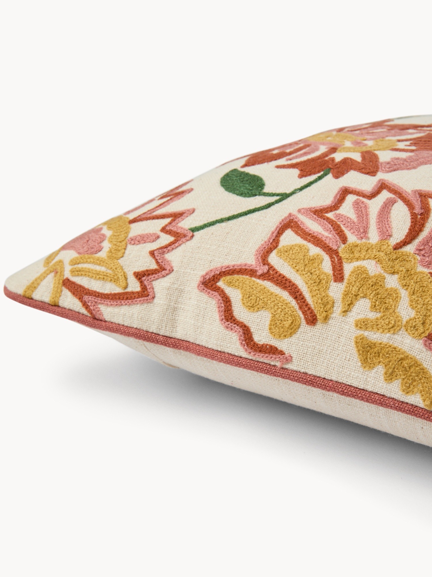 Cotton slub cushion with floral embroidery, 45x45cm - Discounted Price, Multicolor, large image number 2