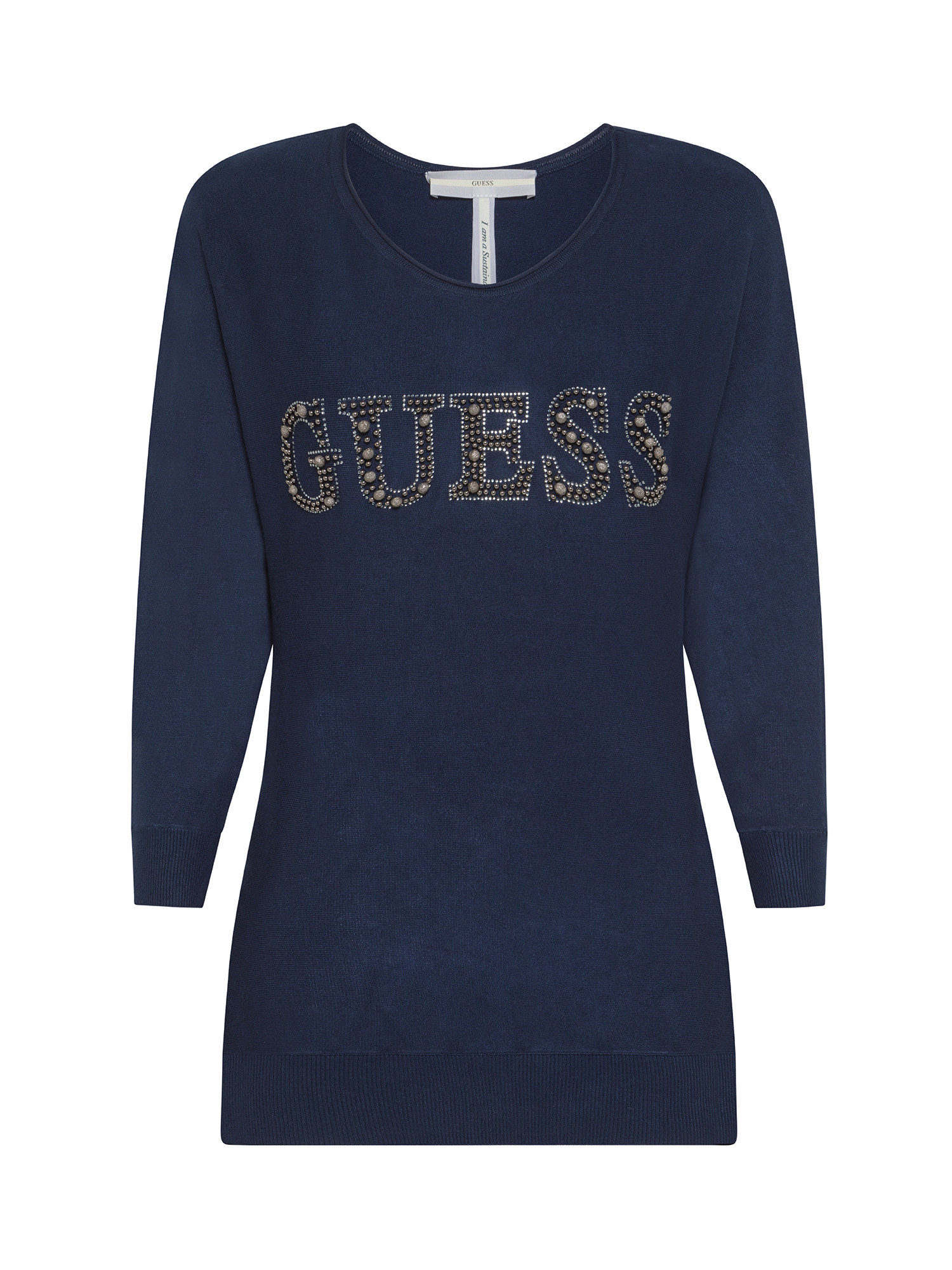 Guess - Maglione con logo con strass regular fit, Nero, large image number 0
