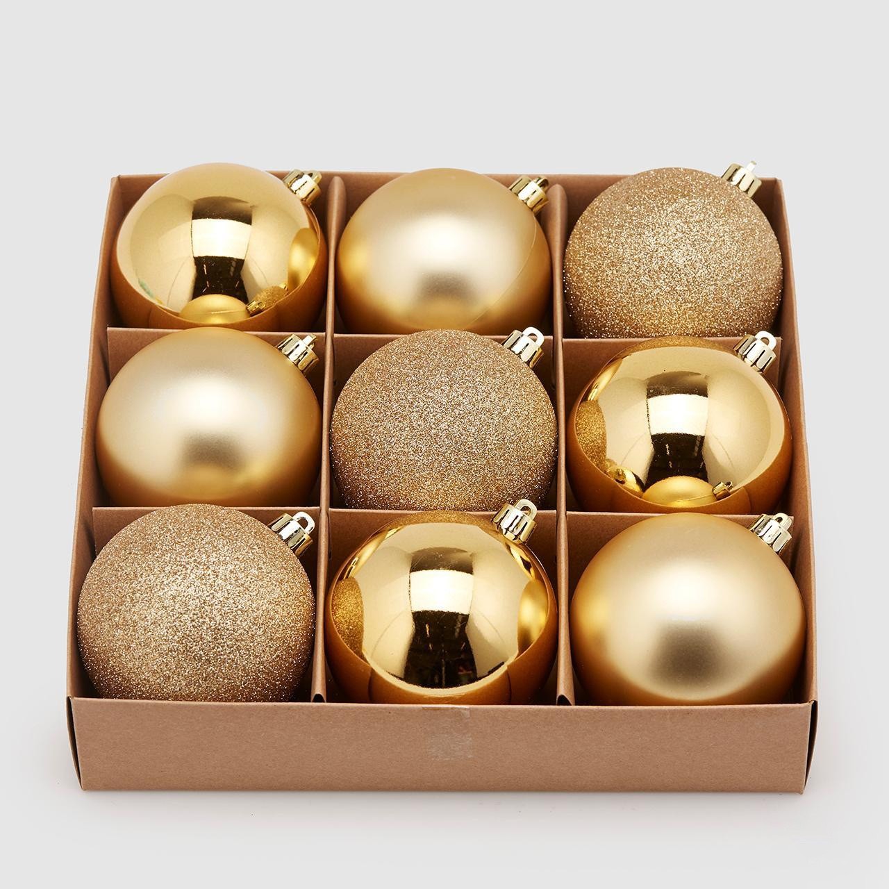 Set 9 palline in vetro, Oro, large image number 0