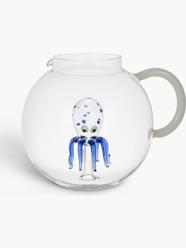 Borosilicate glass carafe with octopus detail